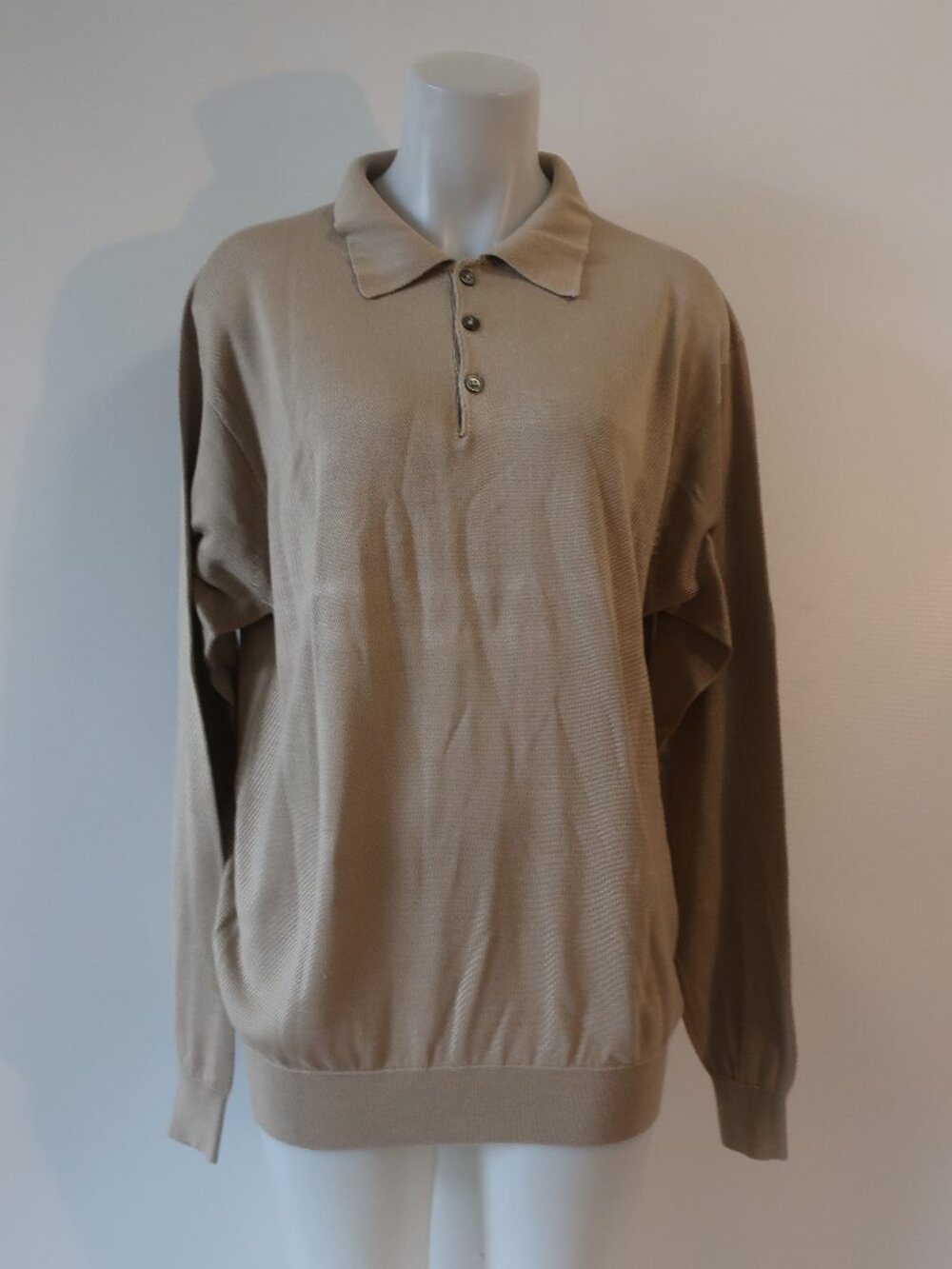 Mens Kevoman Beige (Item- 43) Pure Silk Polo Sweater L